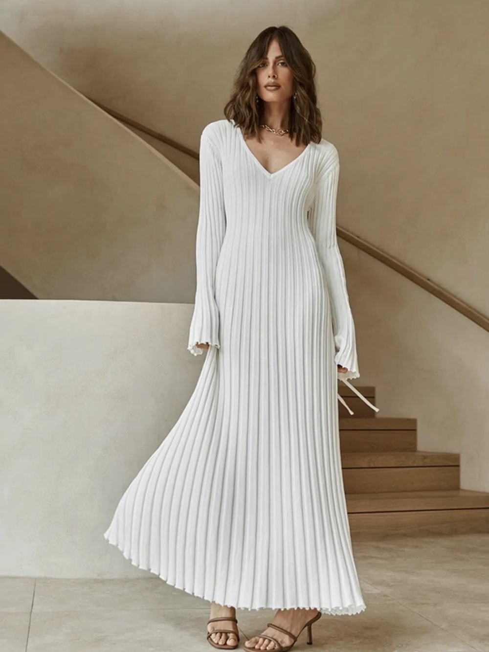 DISSH Reign Ribbed Knit Maxi Dress Size XS 4-6  White